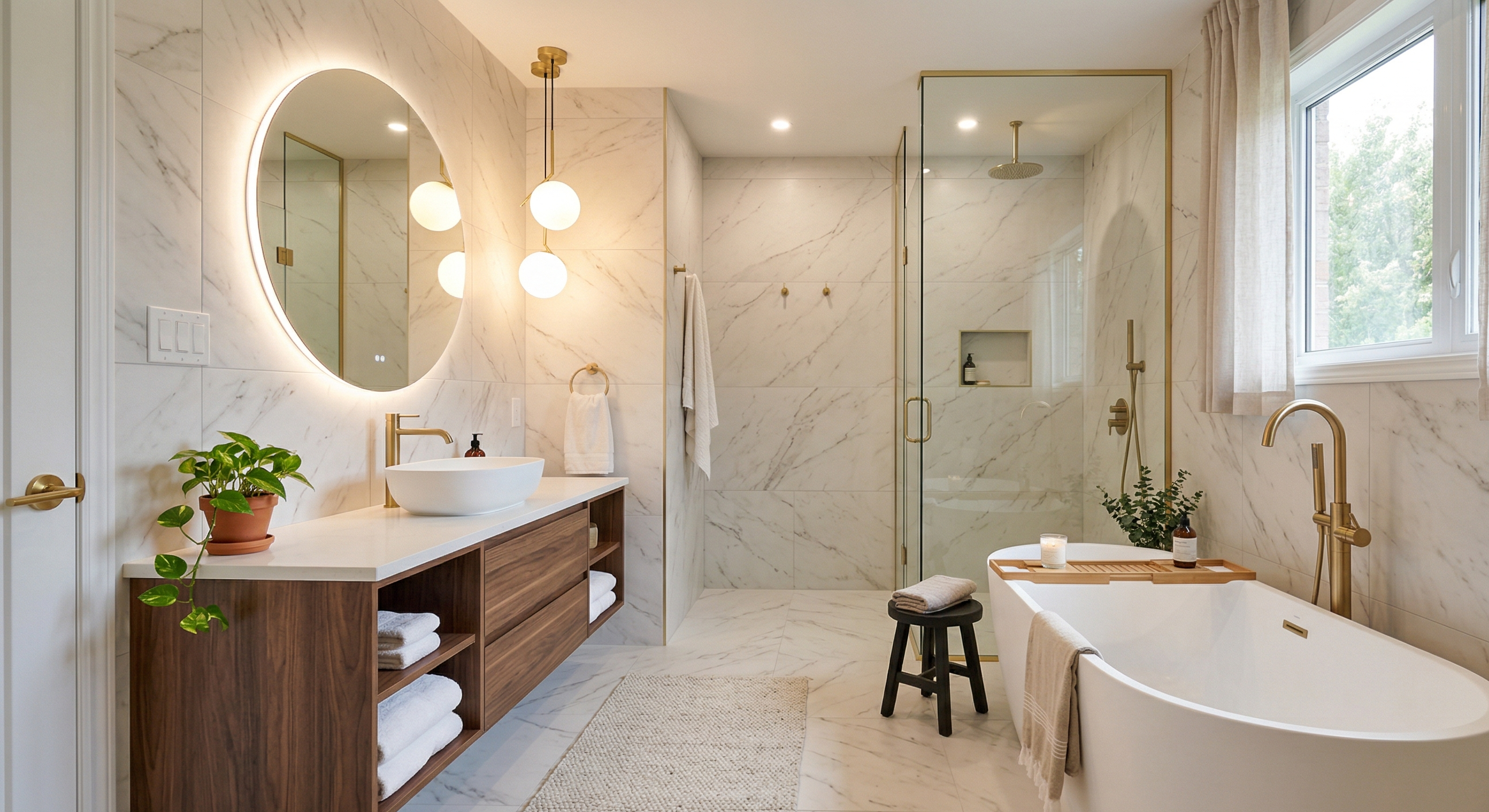 Reforma de baño de lujo con bañera exenta en Valencia